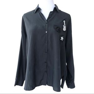 Zara Basic Embellished Patches Loose Fit Shirt